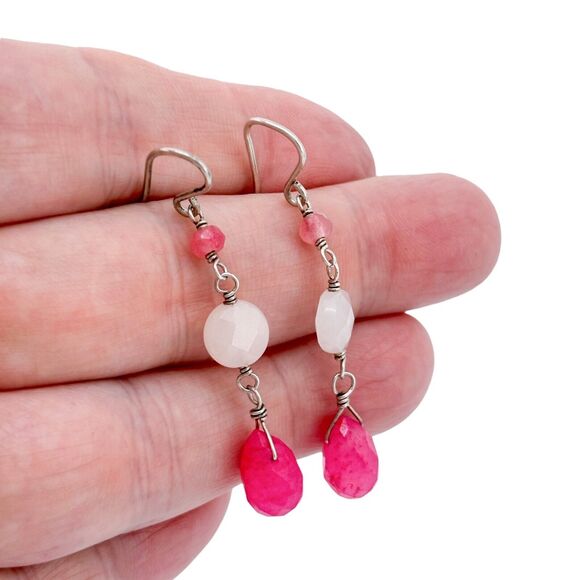 Vintage Sterling Silver 925 Rose Quartz Drop Earrings - Picture 1 of 5